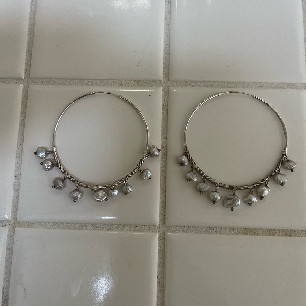 Chan Luu Pearl  Dangle Hoops perfect condition worn once